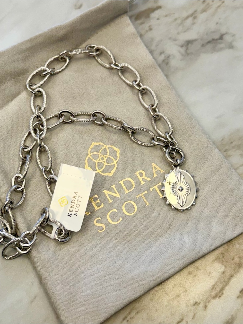 Kendra Scott Textured Silver Mama Necklace with Reversible Pendant